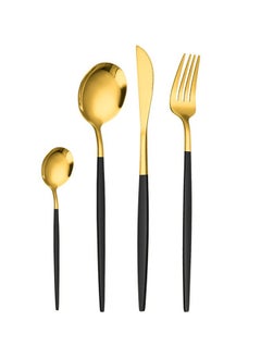 wowofa 24-Piece Golden/black Stainless Steel Flatware Set Stainless Steel Flatware Cutlery Set Eating Utensils for 6, Spoons Forks Knives for Home Kitchen, Tableware for Dinner, Simple Design & Mirror Finish, Dishwasher Safe  - Image 2