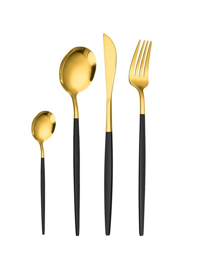 wowofa 24-Piece Modern Silverware Set, Stainless Steel Flatware Cutlery Set, Elegant Kitchen Utensils， Service for 6 Includes Dinner Knives/Spoons/Forks/Coffee spoon，black/golden，Mirror Polished, Dishwasher Safe - Image 2