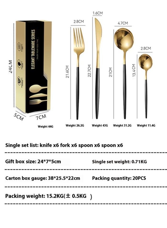wowofa 24-Piece Modern Silverware Set, Stainless Steel Flatware Cutlery Set, Elegant Kitchen Utensils， Service for 6 Includes Dinner Knives/Spoons/Forks/Coffee spoon，black/golden，Mirror Polished, Dishwasher Safe - Image 3