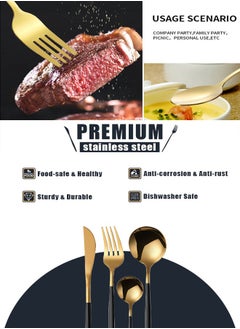 wowofa 24-Piece Golden/black Stainless Steel Flatware Set Stainless Steel Flatware Cutlery Set Eating Utensils for 6, Spoons Forks Knives for Home Kitchen, Tableware for Dinner, Simple Design & Mirror Finish, Dishwasher Safe  - Image 5
