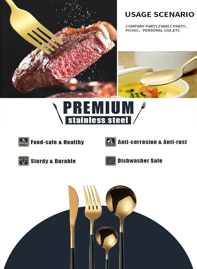 wowofa 24-Piece Modern Silverware Set, Stainless Steel Flatware Cutlery Set, Elegant Kitchen Utensils， Service for 6 Includes Dinner Knives/Spoons/Forks/Coffee spoon，black/golden，Mirror Polished, Dishwasher Safe - Image 5