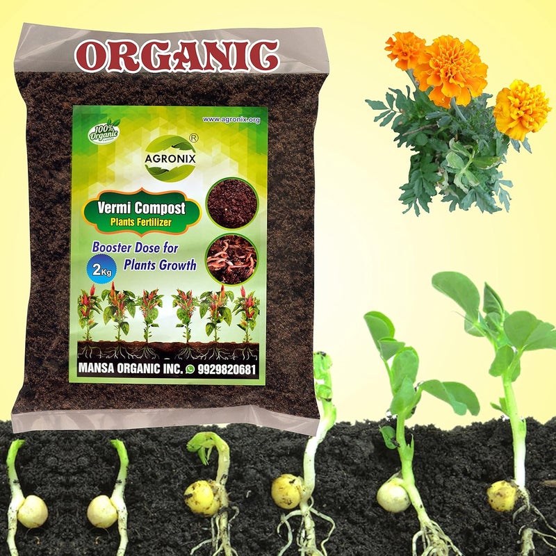 AGRONIX Organic Vermi Compost Plant Fertilizer Organic Manure for Balcony Terrace and Home Gardening 2 KG - Image 1