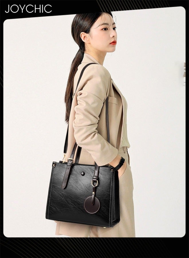 Joychic Fashionable Retro Women Handbag Large Capacity Multi Pocket Commuting Shoulder Crossbody Bag for Office Daily Work Black - Image 2