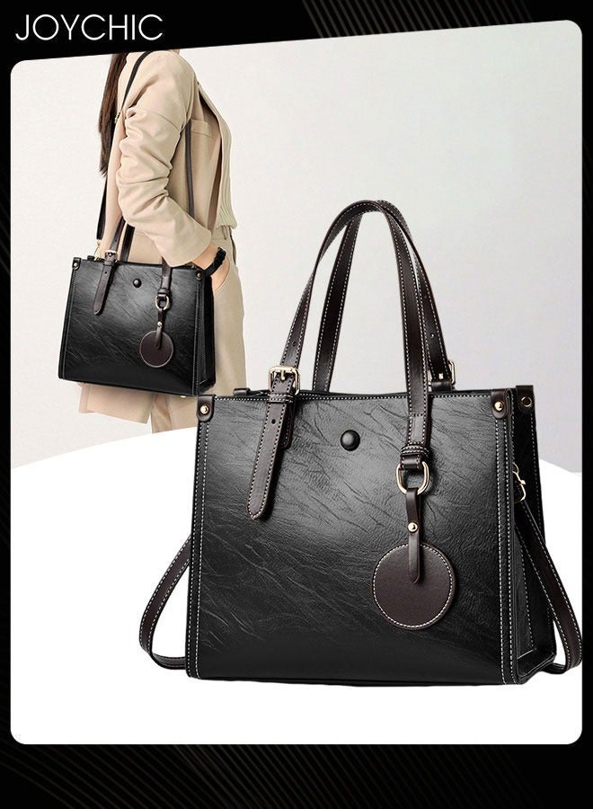 Joychic Fashionable Retro Women Handbag Large Capacity Multi Pocket Commuting Shoulder Crossbody Bag for Office Daily Work Black - Image 1