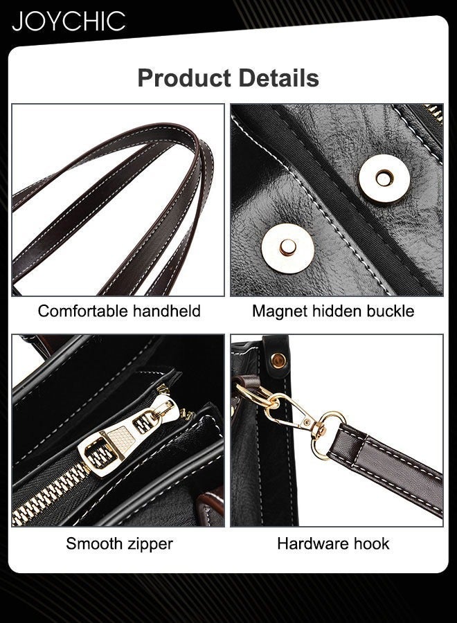 Joychic Fashionable Retro Women Handbag Large Capacity Multi Pocket Commuting Shoulder Crossbody Bag for Office Daily Work Black - Image 4