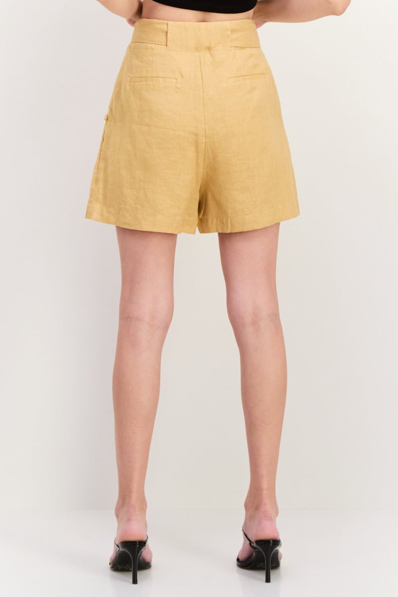 Scotch & Soda Women Solid Belted Basic Shorts, Tan - Image 3