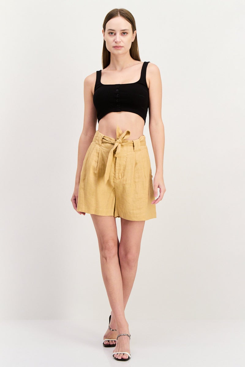 Scotch & Soda Women Solid Belted Basic Shorts, Tan - Image 4