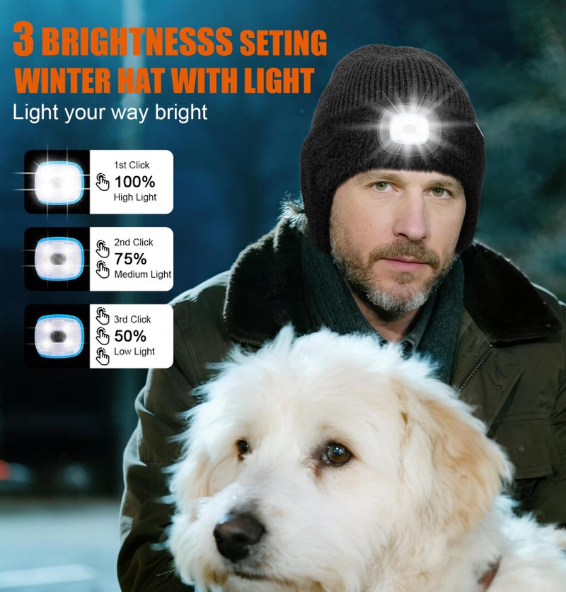 Wmcaps Warm Fleece Lined Bluetooth LED Beanie with Earflap Winter Hat with Light and Headphones Speaker Mic, Gifts for Men Black - Image 4