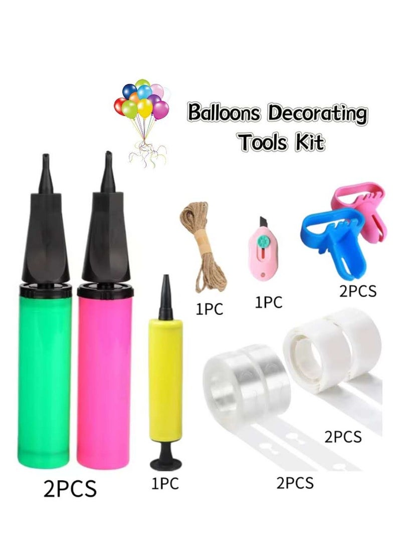 مجموعة أدوات تزيين البالونات، 2 مضخة هواء محمولة للبالونات، 2 لفافة من نقاط الغراء الشفافة على الوجهين، 2 لفافة من أدوات ربط البالونات لتزيين حفلات الزفاف وأعياد الميلاد - Image 1