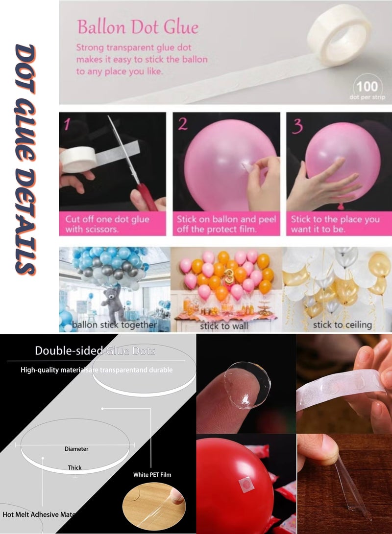 مجموعة أدوات تزيين البالونات، 2 مضخة هواء محمولة للبالونات، 2 لفافة من نقاط الغراء الشفافة على الوجهين، 2 لفافة من أدوات ربط البالونات لتزيين حفلات الزفاف وأعياد الميلاد - Image 3