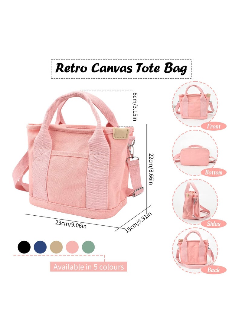 Excefore Canvas Tote Bag for Women, Multi-Pocket Handbags Tote Purse Shoulder Bags with Zipper Large Capacity Crossbody Bag for School Shopping Travel Work Daily Use Pink - Image 5