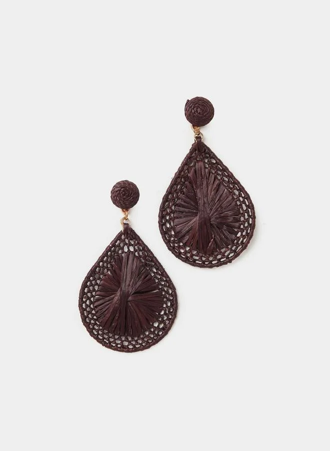 Purple Raffia Teardrop Dangler Earrings
