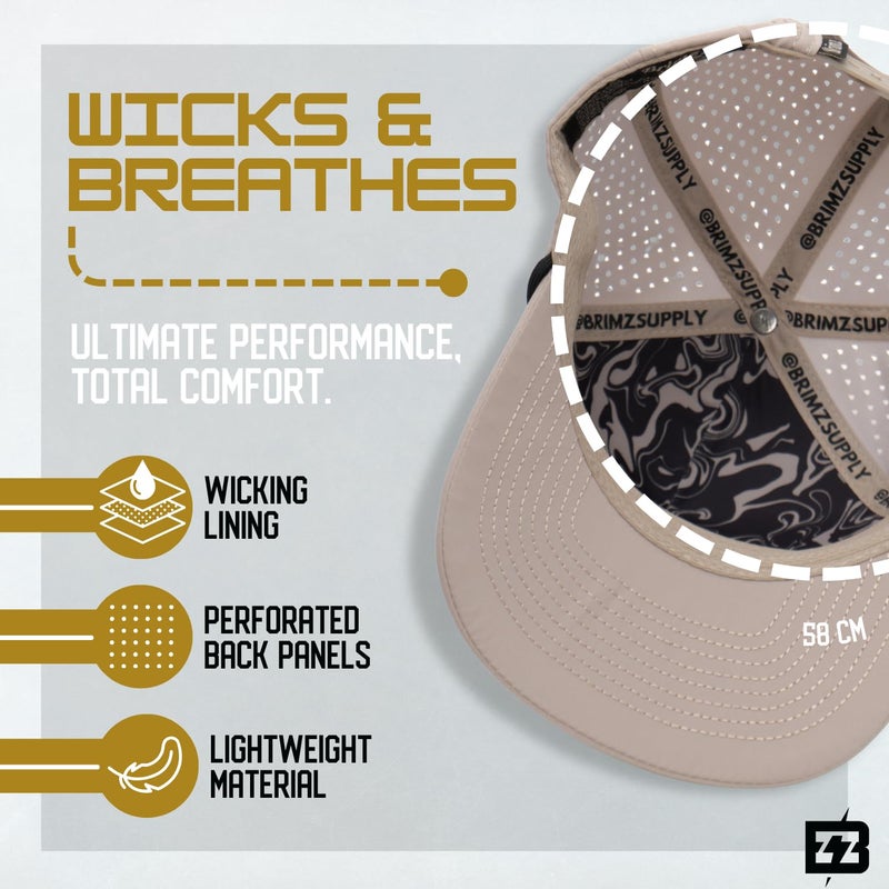 BRIMZ Golf Performance Hat - Breathable Sweat & Water Resistant Golfing Snapback Cap with Tee Holder & Magnetic Ball Marker (Tan - B Logo) - Image 3