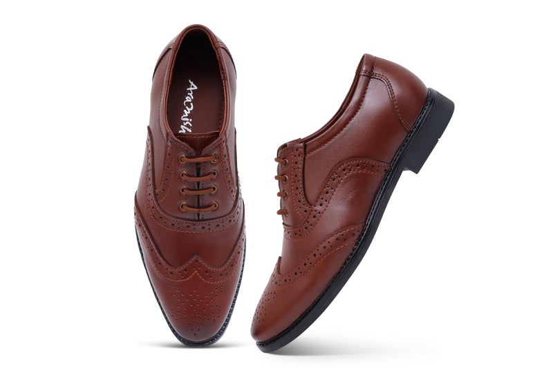 ARAMISH Tan Pure Genuine Leather Formal Lace Up Shoes for Boys- 5 UK - Image 4
