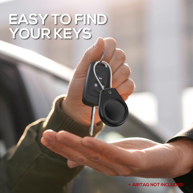 typecase حامل مفاتيح مقاوم للماء لعلامة AirTag - (4 عبوات) غلاف قفل لعلامة AirTag مع كابل سلكي متوافق مع علامات Apple AirTags، غلاف واقي فائق المتانة مضاد للفقد مع حلقة مفاتيح للأمتعة، المفاتيح، حقيبة الظهر، أسود - Image 4