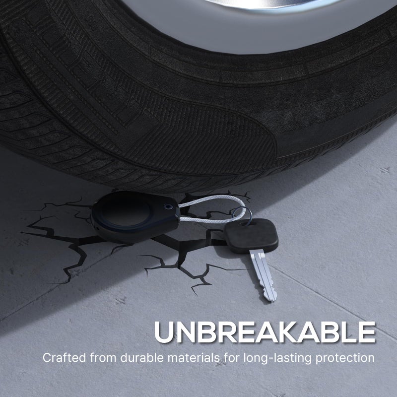 typecase حامل مفاتيح مقاوم للماء لعلامة AirTag - (4 عبوات) غلاف قفل لعلامة AirTag مع كابل سلكي متوافق مع علامات Apple AirTags، غلاف واقي فائق المتانة مضاد للفقد مع حلقة مفاتيح للأمتعة، المفاتيح، حقيبة الظهر، أسود - Image 5