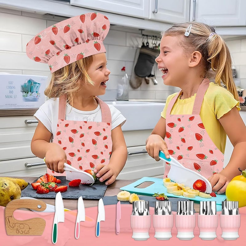 Deabolar 19PCS Kids Cooking Sets Real with Kids Knife Set for Real Cooking, Kid Safe Knife Set for Real Cooking with Kids Cutting Board and Knife Set, Toddlers Kitchen Tools, Kids Chef Hat and Apron - Image 5