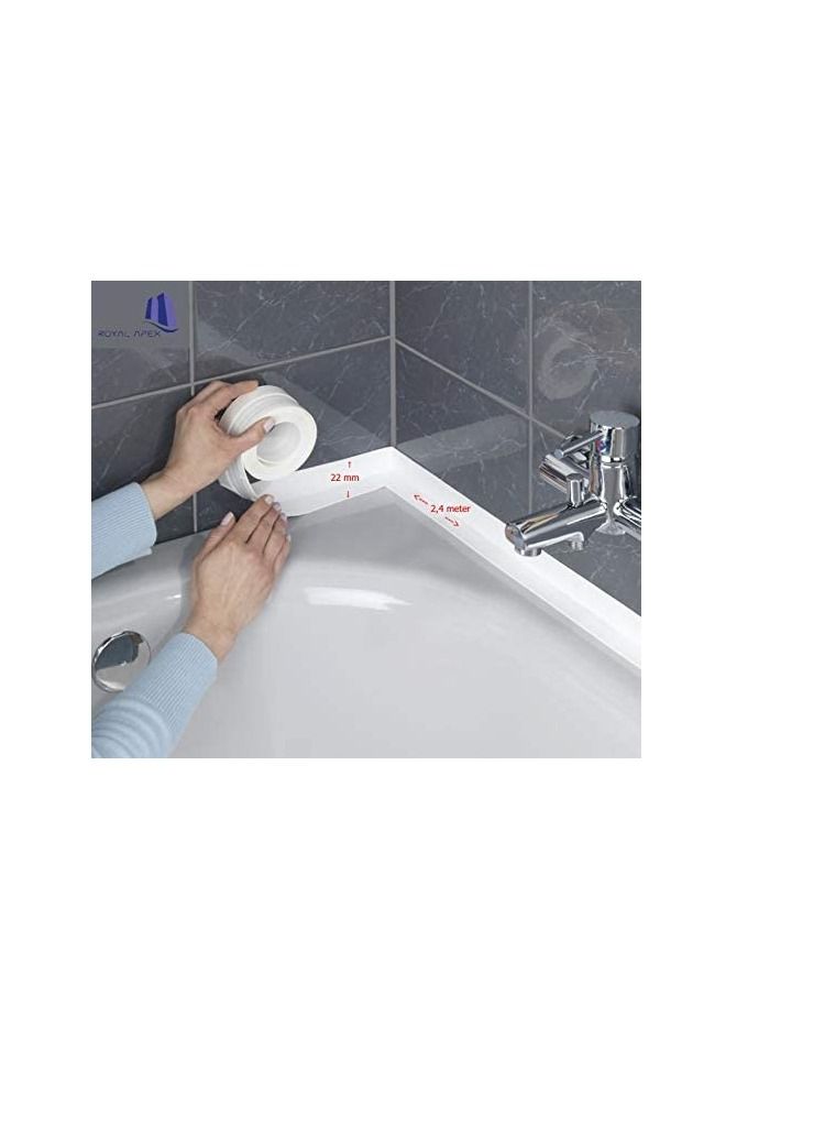 Beorol Waterproof Adhesive Sealant/Bathroom Tape For Bathtubs Shower Floors And Washbasins 22mm x 2.4m White - Image 3