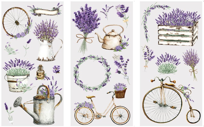 Rub on TransfersDecals for Crafts and Furniture  3 Design Sheets 6x 12  Home Decor Transfers  by Thymeless Designs Vintage Lavender