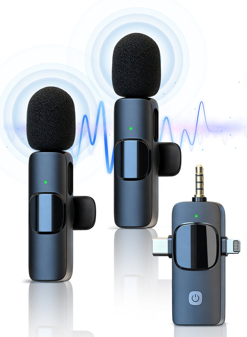 اكسيموس ميكروفون لاسلكي 3 في 1 - ميكروفون لافالير لاسلكي،مايك لاسلكي توصيل وتشغيل متوافق مع أجهزة Apple وAndroid، مايك للتدوين بالهاتف - المقابلات - ميكروفون للتدوين بالفيديو - مزامنة تلقائية وإلغاء الضوضاء - 2.4 جيجاهرتز - Image 1