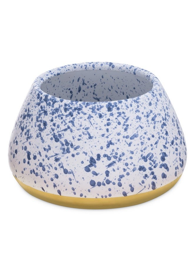 Navaris Ceramic Dog Bowl  Water & Food Bowl For Dogs With Long Ears Cocker Spaniel Beagle Bassett Hound  No Spill Pet Bowl  White W/Blue Speckles - Image 1