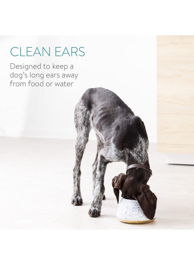 Navaris Ceramic Dog Bowl  Water & Food Bowl For Dogs With Long Ears Cocker Spaniel Beagle Bassett Hound  No Spill Pet Bowl  White W/Blue Speckles - Image 2