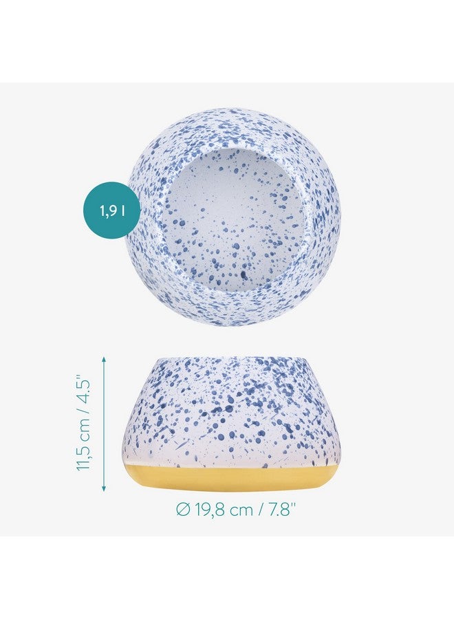 Navaris Ceramic Dog Bowl  Water & Food Bowl For Dogs With Long Ears Cocker Spaniel Beagle Bassett Hound  No Spill Pet Bowl  White W/Blue Speckles - Image 4