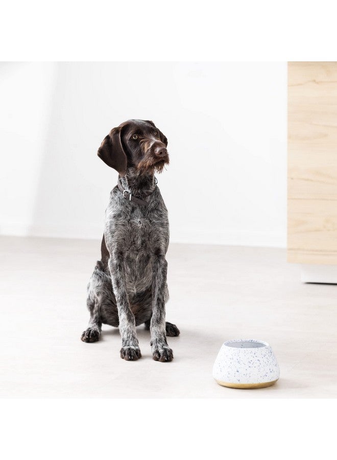 Navaris Ceramic Dog Bowl  Water & Food Bowl For Dogs With Long Ears Cocker Spaniel Beagle Bassett Hound  No Spill Pet Bowl  White W/Blue Speckles - Image 3