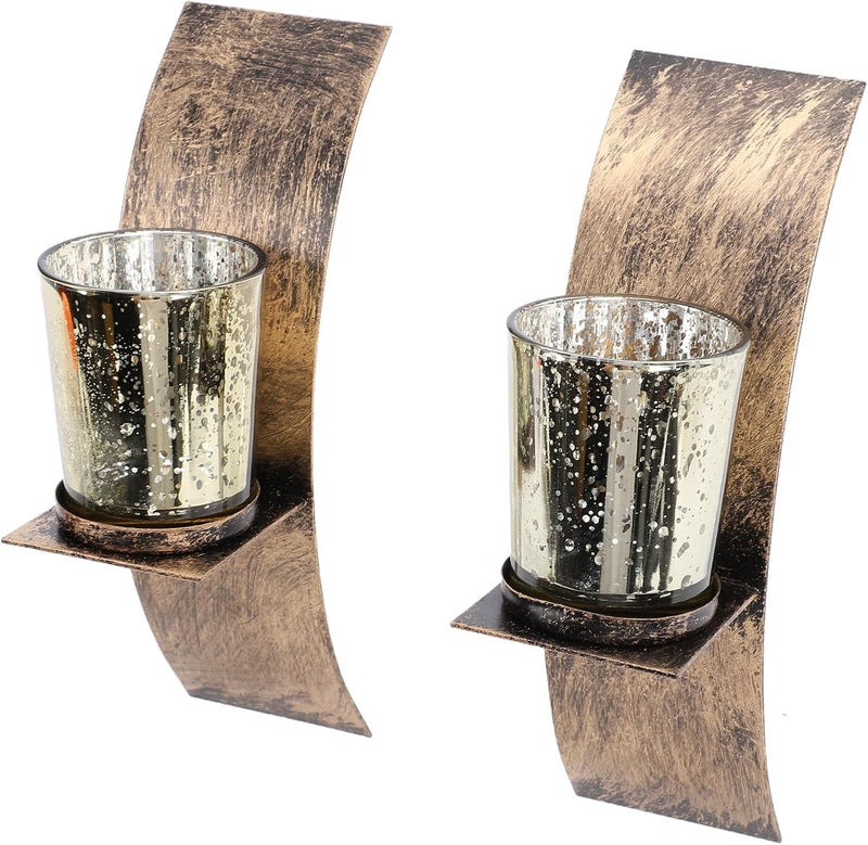 Asixxsix Wall Candle Holder Rustic Vintage Metal Tealight Sconce with Glass Cup for Living Room Hallway Entryway Bedroom Bathroom - Image 1