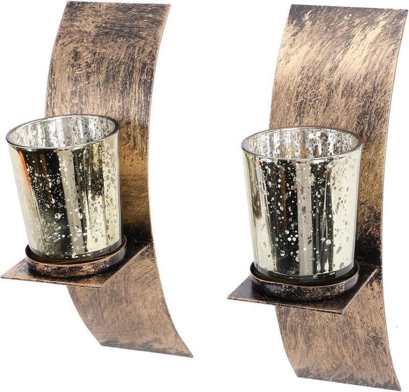 Asixxsix Wall Candle Holder Rustic Vintage Metal Tealight Sconce with Glass Cup for Living Room Hallway Entryway Bedroom Bathroom - Image 2