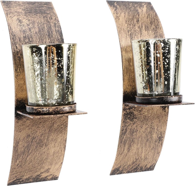 Asixxsix Wall Candle Holder Rustic Vintage Metal Tealight Sconce with Glass Cup for Living Room Hallway Entryway Bedroom Bathroom - Image 5
