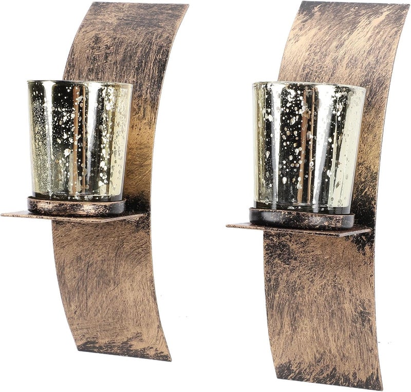 Asixxsix Wall Candle Holder Rustic Vintage Metal Tealight Sconce with Glass Cup for Living Room Hallway Entryway Bedroom Bathroom - Image 4