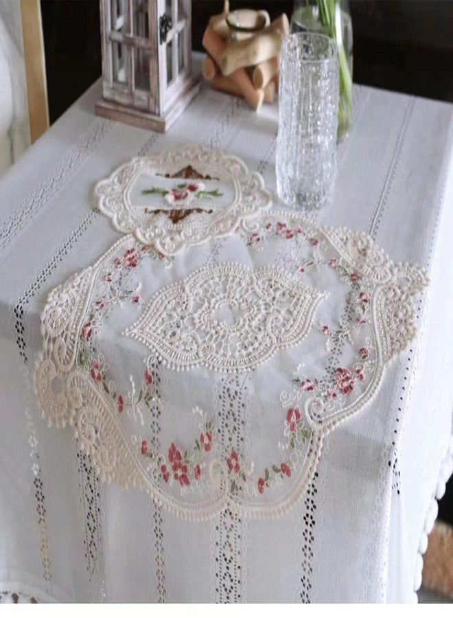 Fiygor 2Pack 12x18-in Retro Lace Placemats, French Crochet Doilies, Handmade Embroidered Table Mats, Beige - Image 2