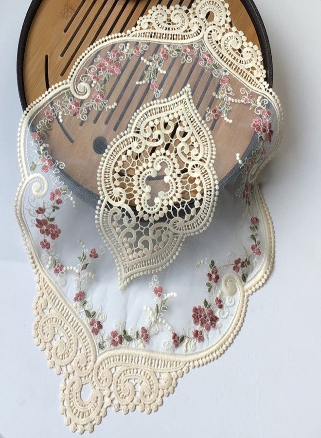 Fiygor 2Pack 12x18-in Retro Lace Placemats, French Crochet Doilies, Handmade Embroidered Table Mats, Beige - Image 1