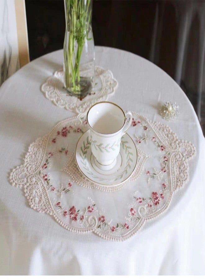 Fiygor 2Pack 12x18-in Retro Lace Placemats, French Crochet Doilies, Handmade Embroidered Table Mats, Beige - Image 3