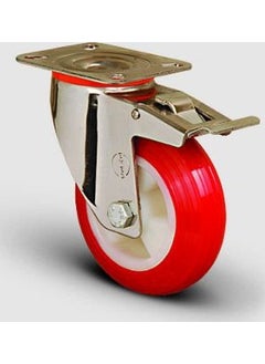 Emes Stainless Inox, Plate Mounted, Bushed, Polyurethane Light Industrial Wheel with Spherical Brake Diameter: 150 - Ssem01 Zkp 150F 