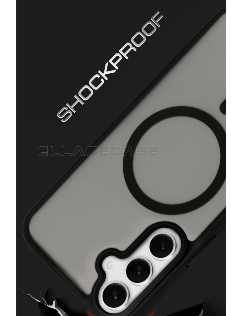 ELLAGECASE Black Stylish Case for Samsung Galaxy S25, Solid Camera Protection, Shockproof, Enhanced Protection, Compatible with MagSafe and Wireless Charging - Image 2