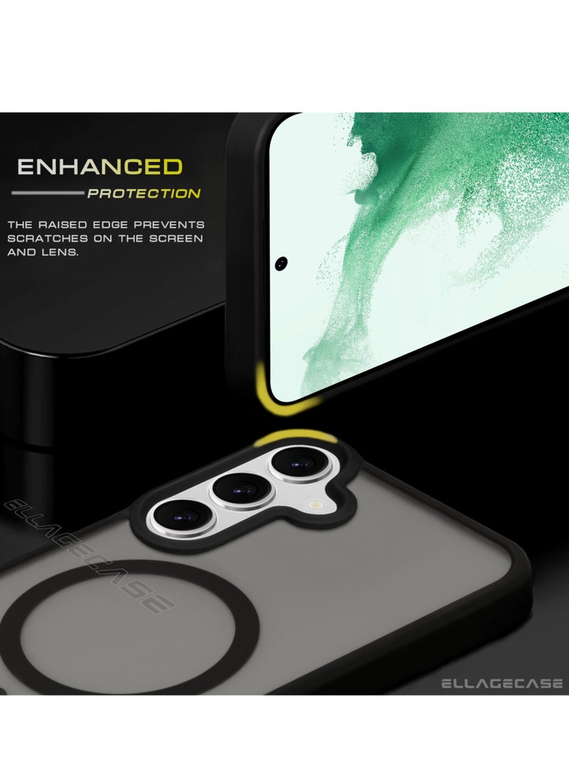 ELLAGECASE Black Stylish Case for Samsung Galaxy S25, Solid Camera Protection, Shockproof, Enhanced Protection, Compatible with MagSafe and Wireless Charging - Image 3