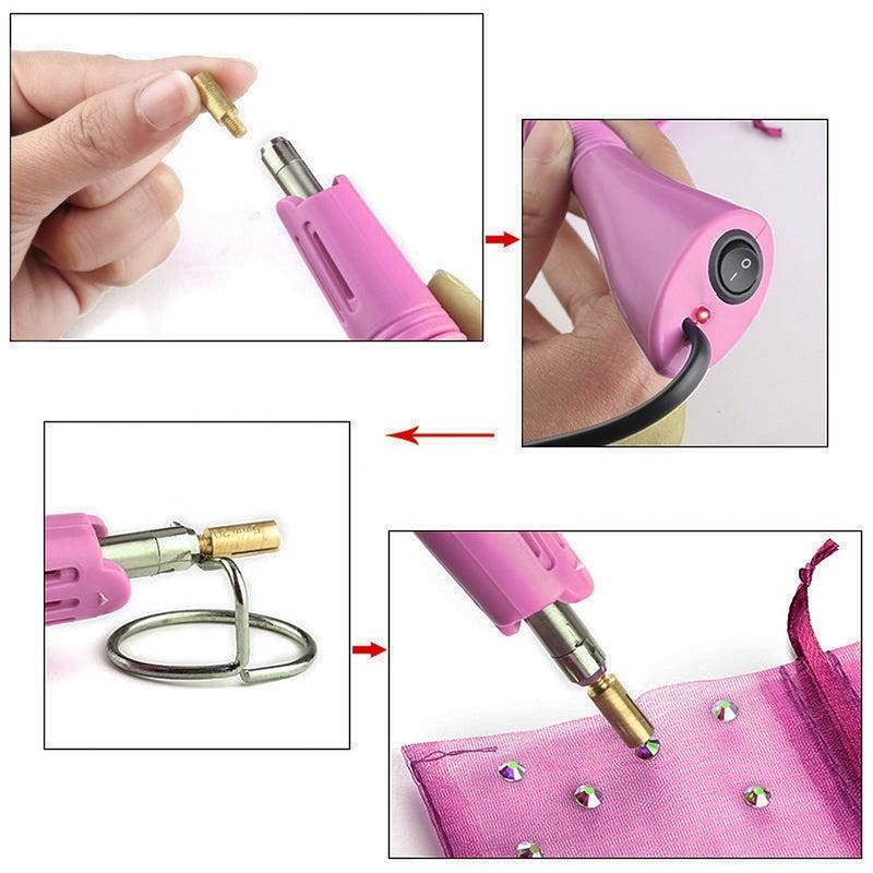 Co-link Hotfix Rhinestone applicator 7 in 1 Professional Iron-on Hot Fix Wand Crystal Gem Rhinestone Heat-fix Tool (Pink) - Image 2