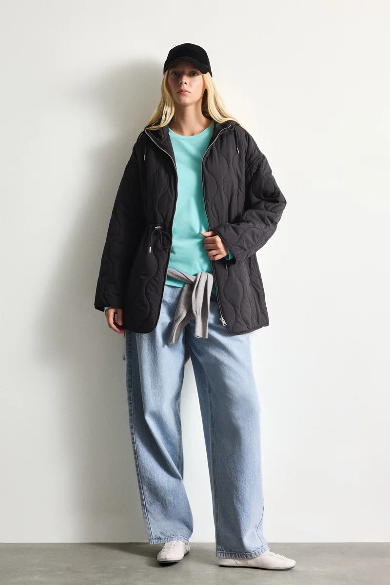 Defacto  Regular Fit Water-Repellent Hooded Quilted Zip-Up Jacket for Women | Best Price UAE