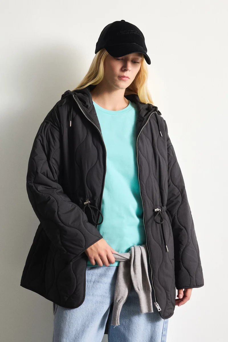 Defacto  Regular Fit Water-Repellent Hooded Quilted Zip-Up Jacket for Women | Best Price UAE