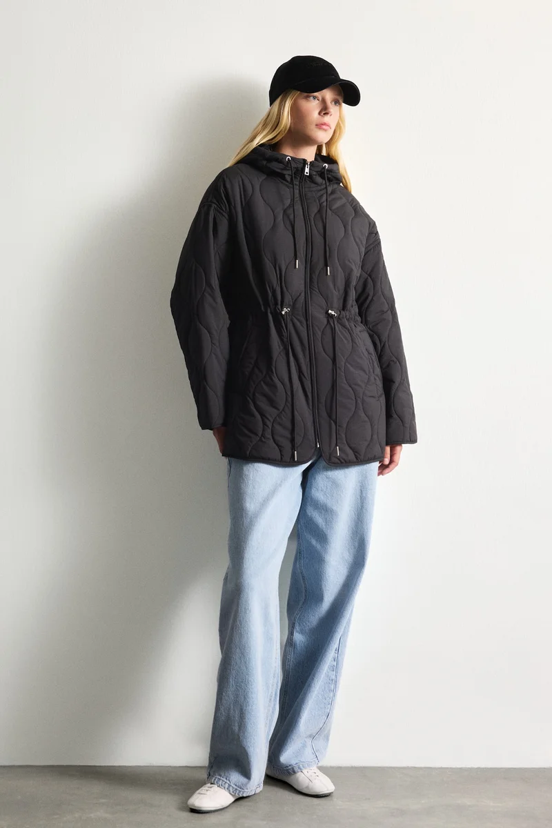 Defacto  Regular Fit Water-Repellent Hooded Quilted Zip-Up Jacket for Women | Best Price UAE