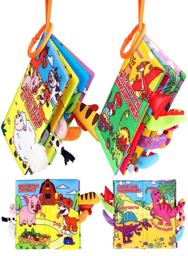 Helsort Soft Baby Books for 0-18 Months, 2PCS Crinkle Cloth Book - Dinosaur and Farm Themes, Tummy Time Toys for Infants 0-6-12-18 Months, Sensory Books for Babies, Ideal Christmas - Image 1