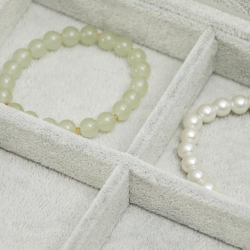 Coward Jewelry Organizer Tray Box, Grey Beige Velvet 12 Grids Bracelet Bangle Necklace Jewelry Display Tray Case with Transparent Glass Lid for Home Desk Drawer or Store Selling Show - Image 4