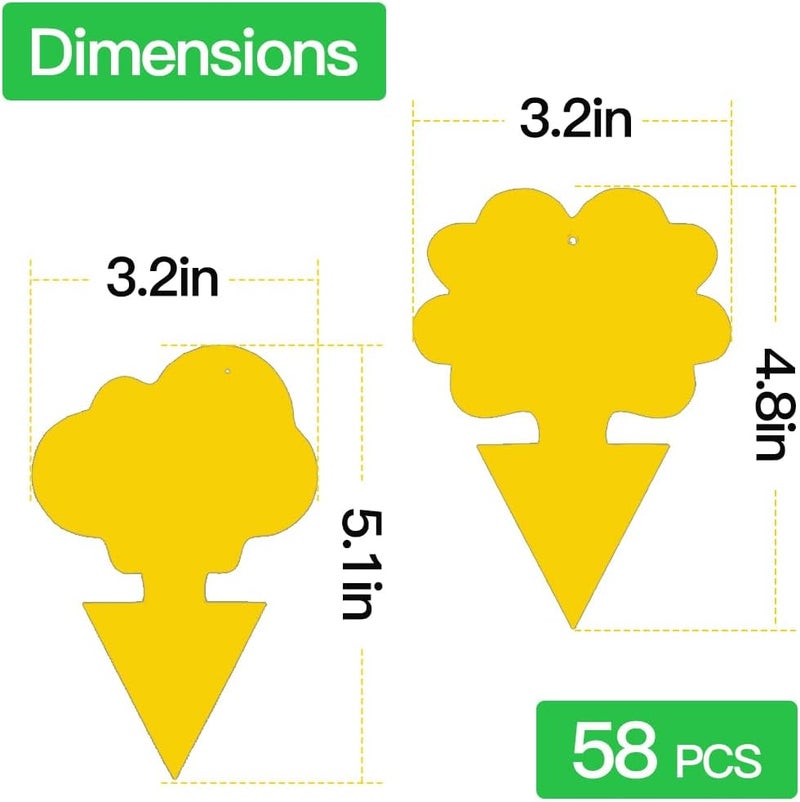 Cleanuper 58 Pcs Yellow Flying Insect Traps for Plants,Indoors, Outdoors, Kitchen, Yellow Sticky Traps for Fungus Gnat, Fly and Fruit Fly, Flying Insects, Non-Toxic & Odorless, Kid & Pet Safe, Economic Pack - Image 3