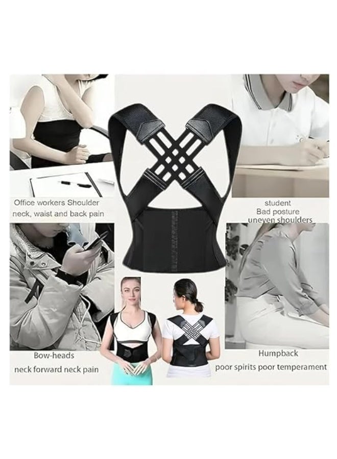 حزام دعم الظهر لتصحيح وضعية الجسم، تصميم على شكل حرف X، دعم كتف قابل للتعديل، أسود، للجنسين - Image 2