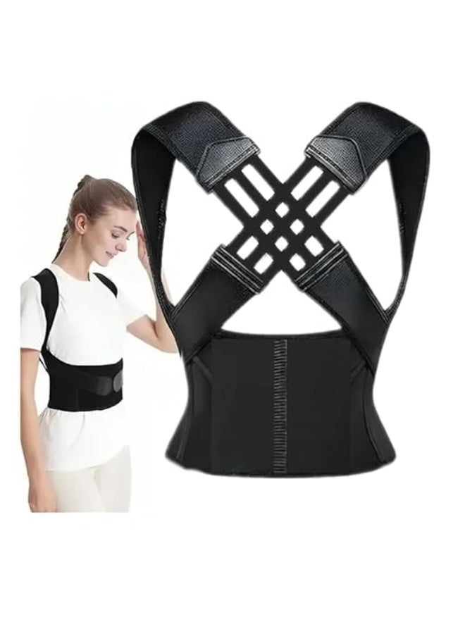 حزام دعم الظهر لتصحيح وضعية الجسم، تصميم على شكل حرف X، دعم كتف قابل للتعديل، أسود، للجنسين - Image 3