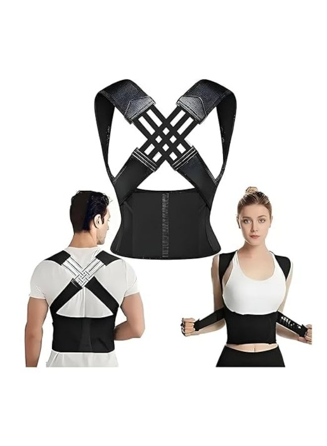 حزام دعم الظهر لتصحيح وضعية الجسم، تصميم على شكل حرف X، دعم كتف قابل للتعديل، أسود، للجنسين - Image 1