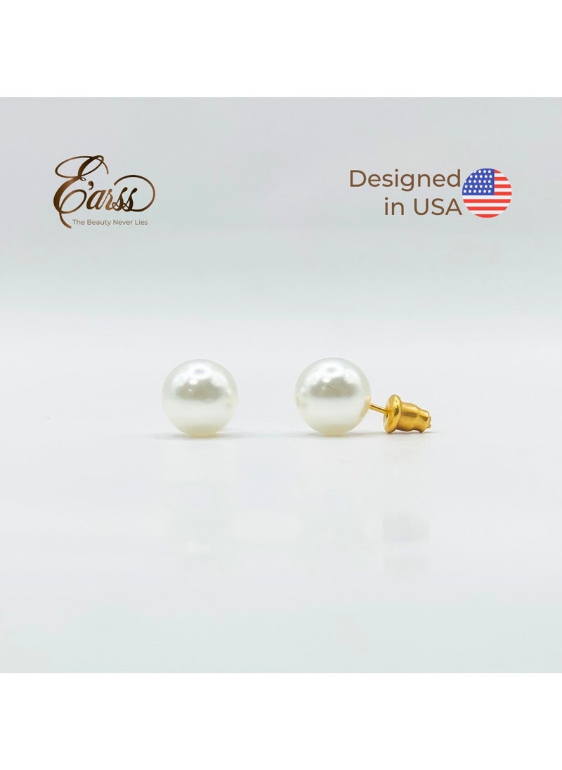 Earss 10 mm White Pearl With Post Earring | Stainless Steel | Gold Plated  - Image 2