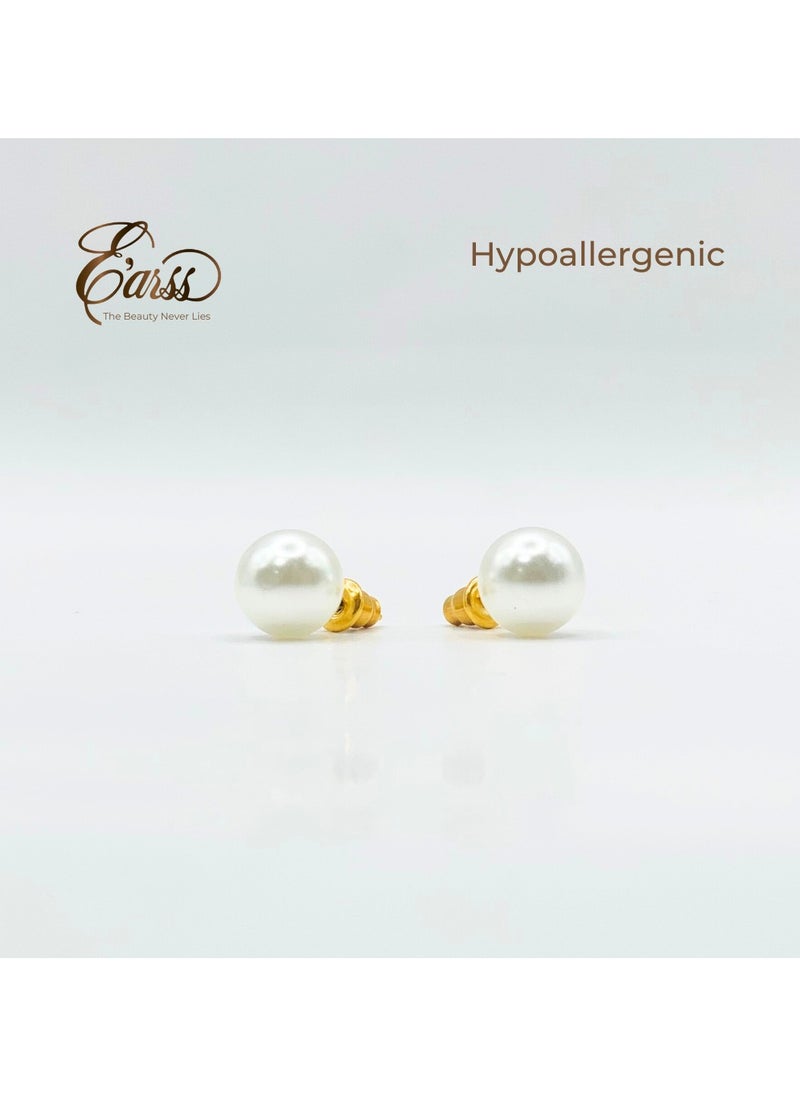 Earss 10 mm White Pearl With Post Earring | Stainless Steel | Gold Plated  - Image 3